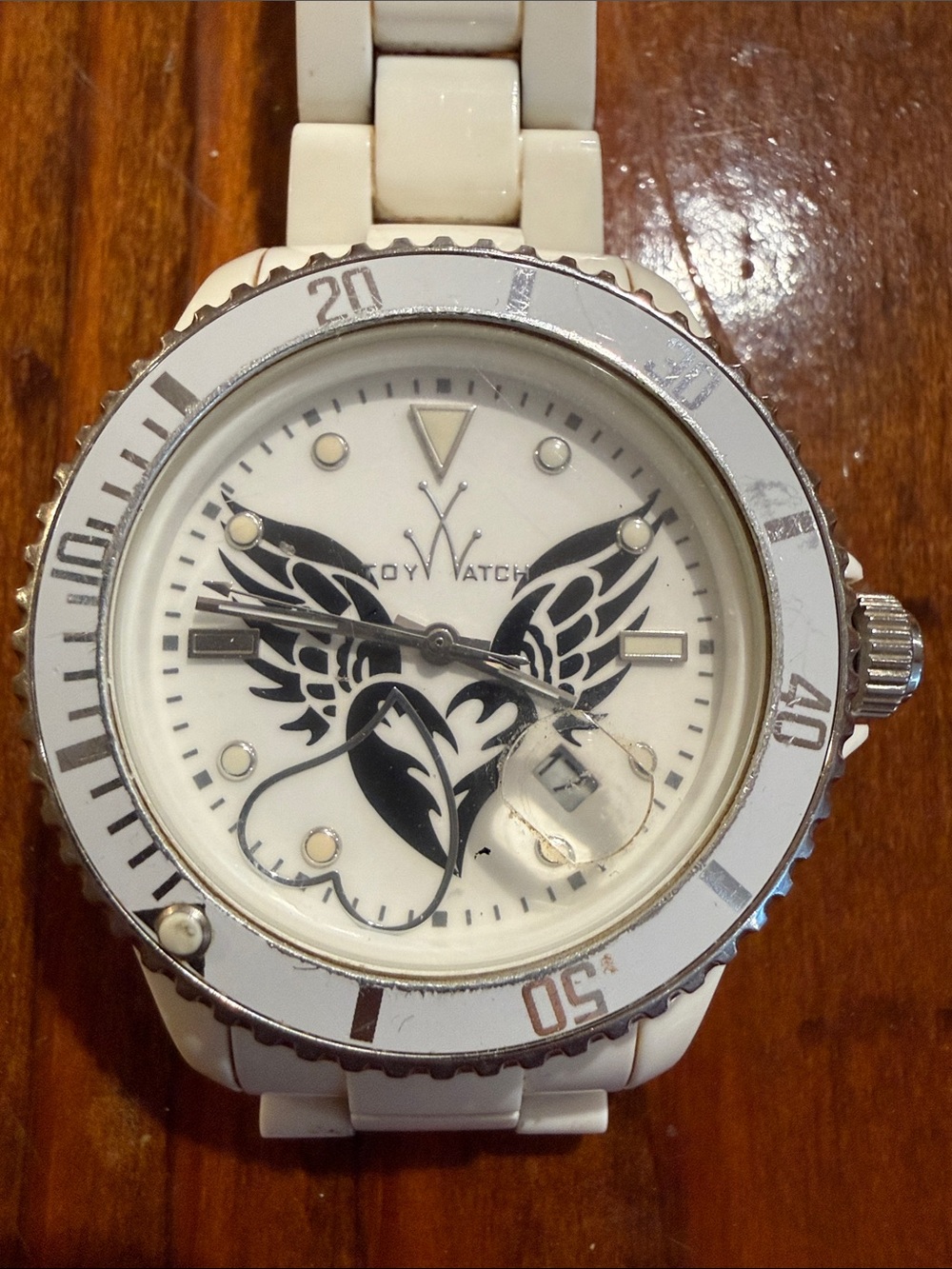 ToyWatch White Watch with Black Heart & Wing Dial